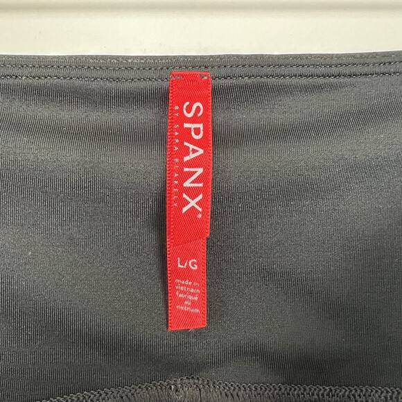 Spanx Black White Faux Leather Side Stripe Tummy Control Leggings SZ L - Picture 7 of 9
